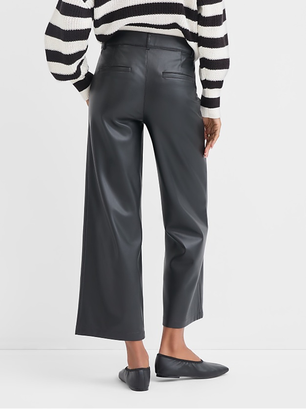 LOFT Black Palmer Wide-Leg Petite Faux Leather Pants - Picture 3 of 8